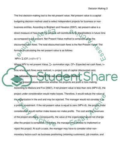 Project Appraisal Techniques and Decision Making