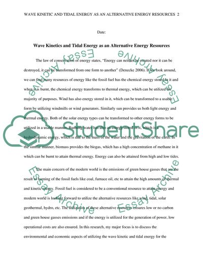 Wave Kinetics and Tidal Energy as an Alternative Energy Resources