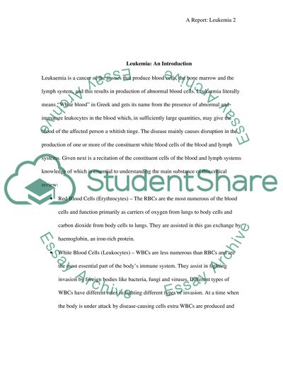 Leukaemia: a Cancer of the Tissues that Produce Blood Cells
