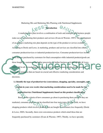 Marketing Mix & Marketing Mix Planning with Nutritional Supplements
