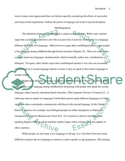 Language Learning, Bilingualism and Assimilation