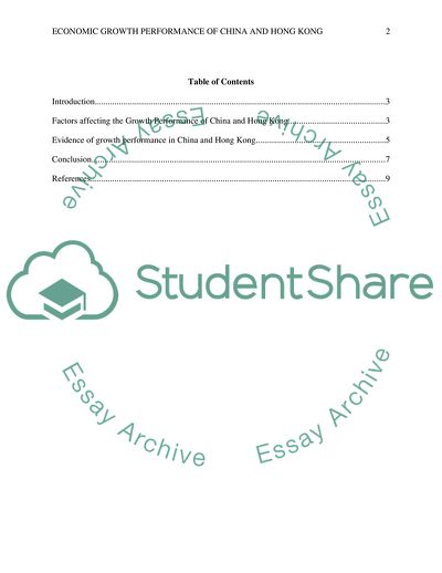 Economic Growth Performance of China and Hong Kong
