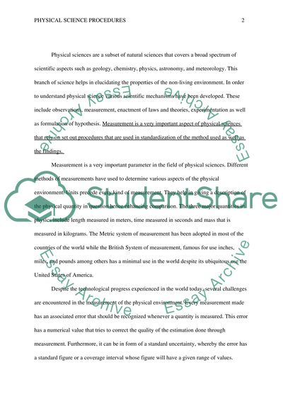 Procedures in the Physical Sciences