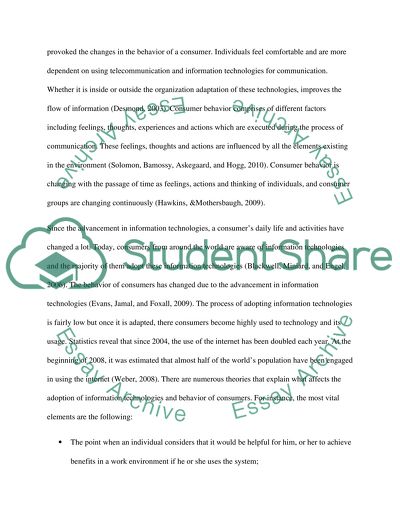 The Adoption of Information Technologies and Behaviour of Consumers