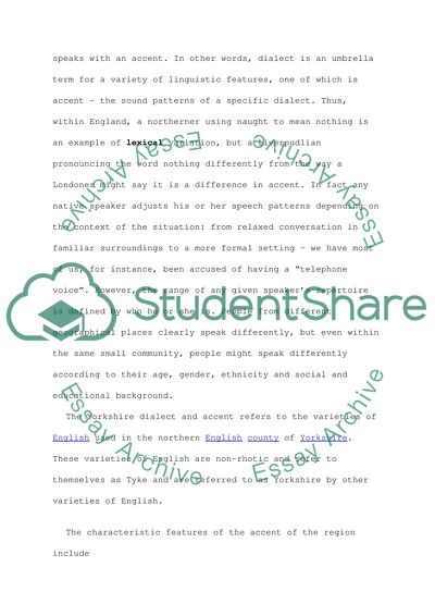 Yorkshire Dilect and Pronunciation