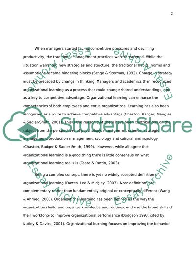 Organizational Learning Became Imperative