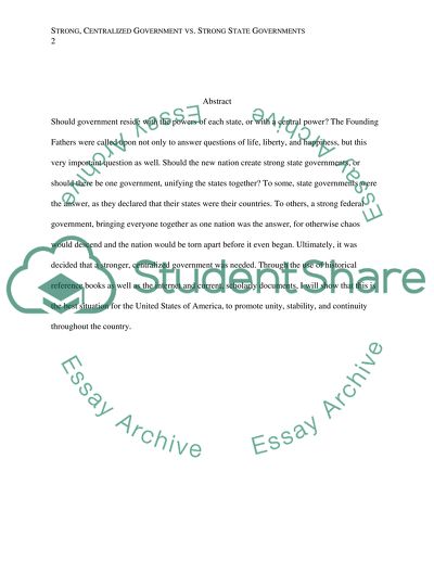 A Strong, Centrlized Government vs. Fifty Strong State Governments