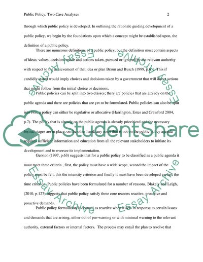 Discuss two different public policy case studies