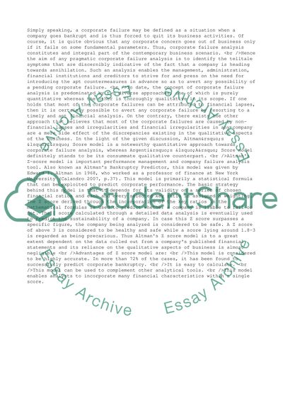 Argentis A Score and Altmans Z Score Models