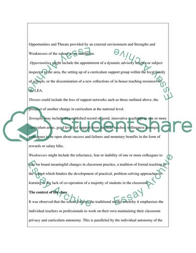 A Situation Analysis of a primary school of UK