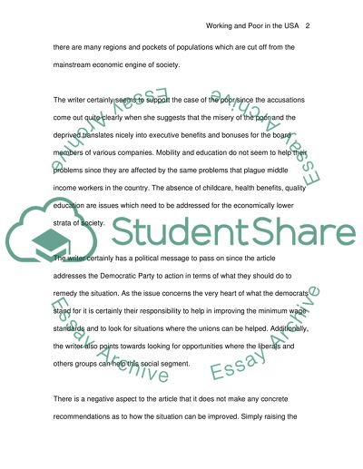 Working and Poor in the USA