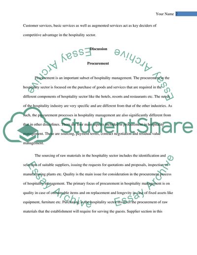 Procurement, Preparation and Service