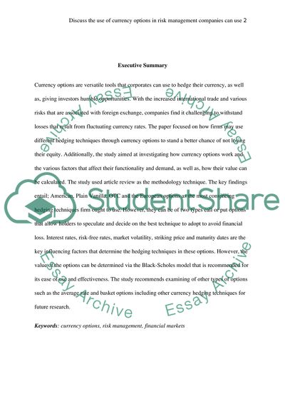 Use of Currency Options in Risk Management Companies