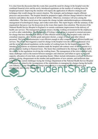 Managing Change in the Urology Department of a National Health Service Hospital in England