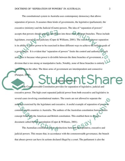 Doctrine of Separation of powers in Australia