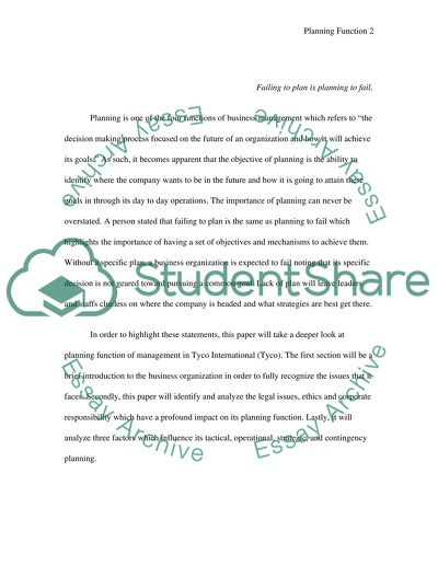 Planning Function of Management for Tyco