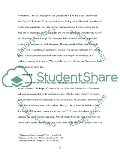 The Themes of Love, Friendship, and Marriage Displayed in Shakespeares Sonnets
