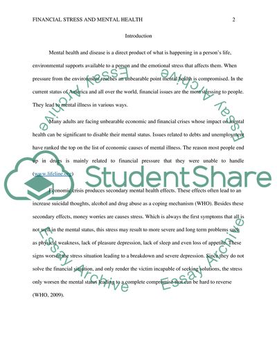 Impact of financial issues on mental health and well being