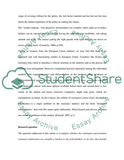 The Economics of Insurance Intermediaries