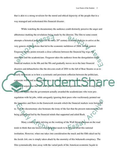 Inside Job by Charles H Ferguson- A Critical Analysis