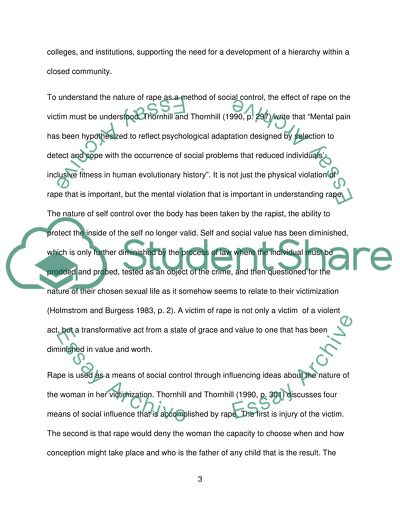 How Might Rape Be Considered Form of Social Control to Reinforce Gender Hierarchies