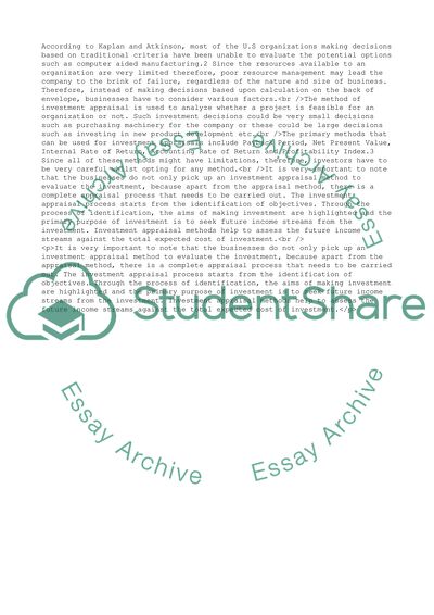 Capital Budgeting Decisions and Kinds of Investment Appraisal Methods