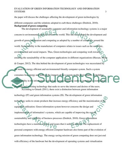 Evaluation of Green Information Technology and Information Systems