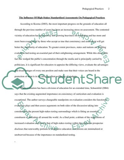 The Influence Of High-Stakes Standardized Assessments On Pedagogical Practices