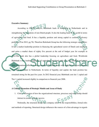 Individual Supporting Contributions to Group Presentation on Rabobank