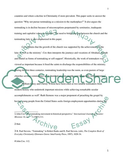 The Place of the Church in Tentmaking