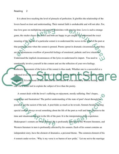 Reading Response on Shakespeare sonnets - Bonus will be given for quality