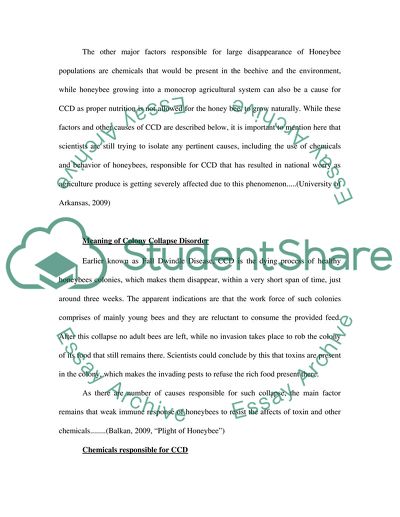 The Phenomena Of Colony Collapse Disorder In Honeybee Populations