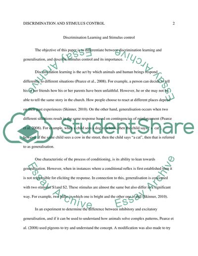 Discrimination Learning and Stimulus control (in Rats)