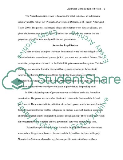 Australian Criminal Justice System, the Belief in Justice, an Independent Judiciary and the Rule of Law