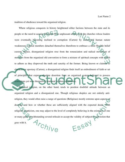 The differences among skeptical,disorganized and organized religions