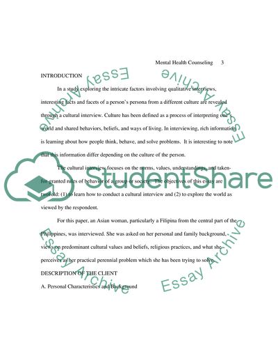 Cultural Interview of an Asian Woman In the Context of Mental Health Counseling