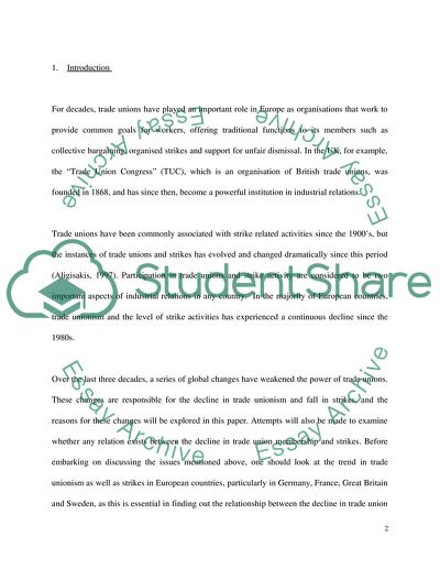 Decline in Trade Unionism and Strike Activity