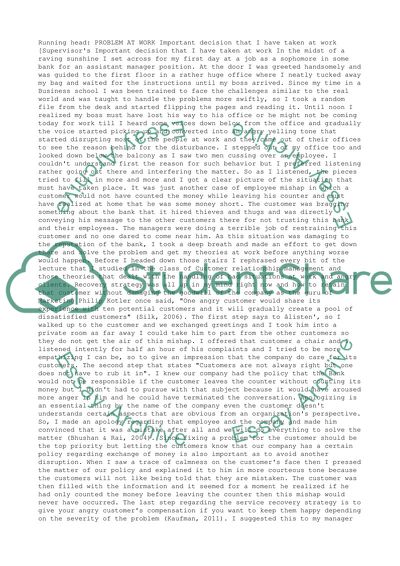 Important Decision that I Have Taken at Work