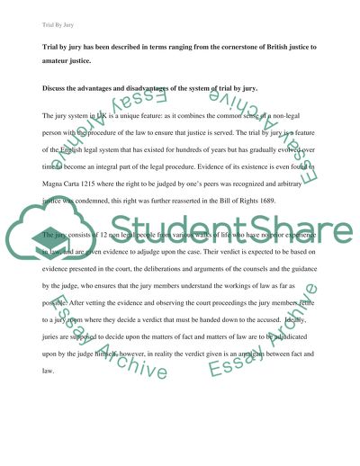 Advantages and Disadvantages of the System of Trial by Jury
