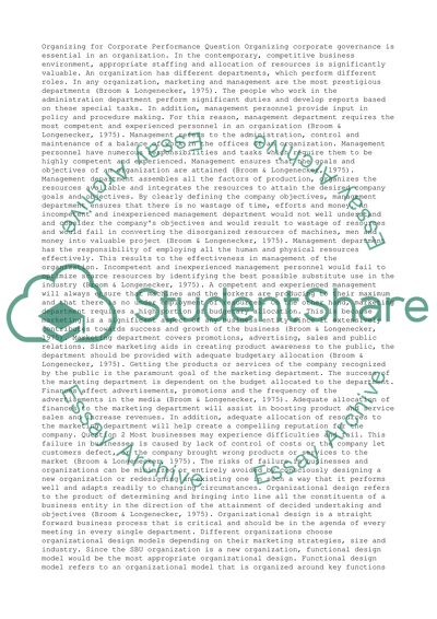 Organizing for Corporate Performance