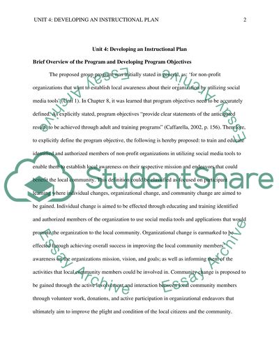 Course: Program Planning and Proceses. Unit 4: Developing an instructional plan