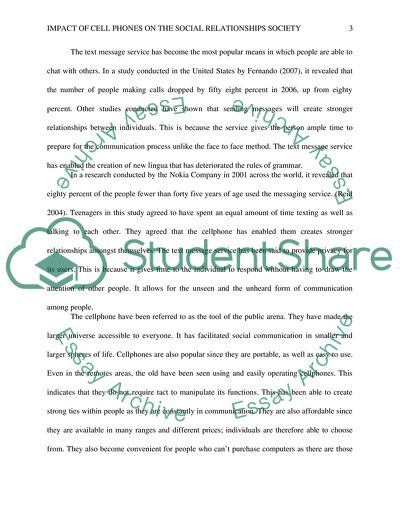 Impact of Cell Phones on the Social Relationships Society