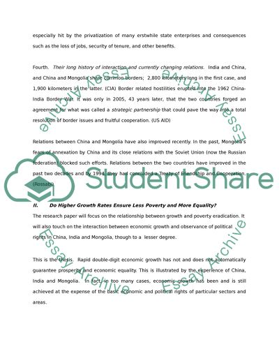 Growth and Poverty Reduction in China, India and Mongolia