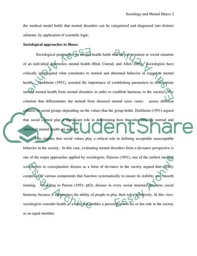 Sociology and Mental Illnesses