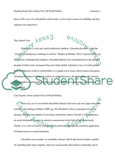 The Major Features that Characterize the Liberal View of World Politics