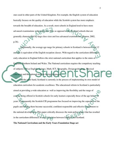 Early Years Education in England Compared with Scotland