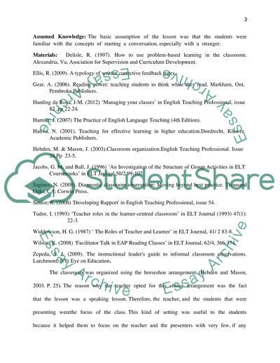 Critical Reflection of Classroom Observations