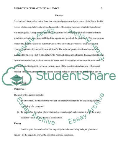 Estimation of the value of gravitational acceleration g based on measurements from a simple pendulum