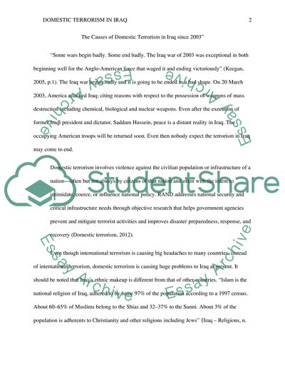 The Causes of Domestic Terrorism in Iraq since 2003