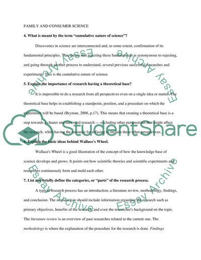 Questions and Answers on Family and Consumer Science
